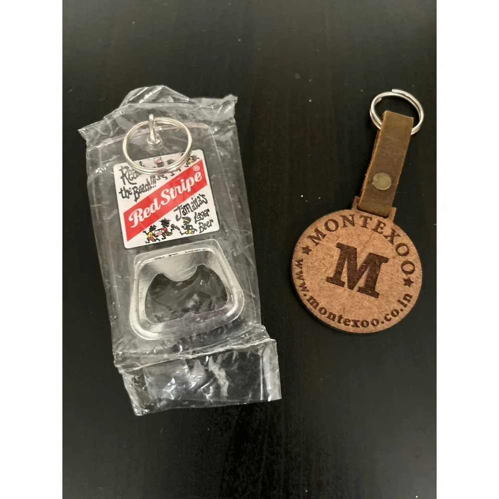 Keychain Bottle Opener Red Stripe Beer Jamaica Lager Montexoo Leather Key Ring